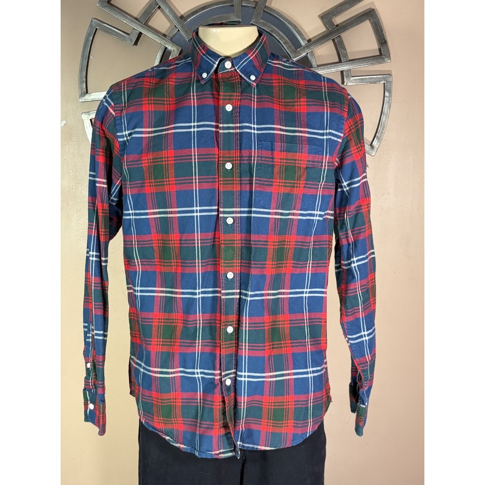 Gap Slim Fit Plaid Button Down Flannel Mens L Red Blue Green Cotton Long Sleeve